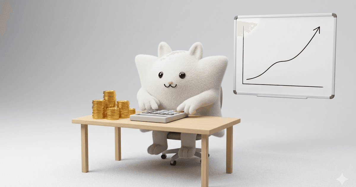 Mascotte Kayba devant un tableau de commissions, une calculatrice dans les mains et des liens de vente affichés derrière elle