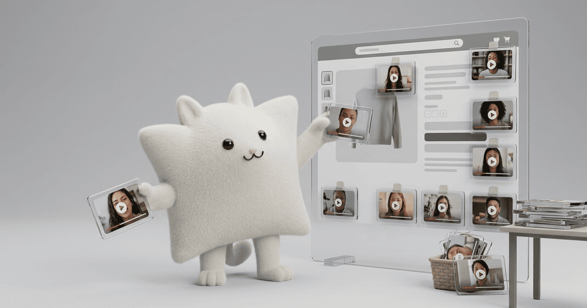 La mascotte Kayba installant des vignettes vidéo sur une fiche produit affichée sur un écran